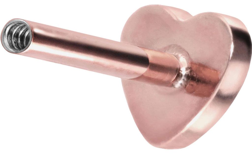 Ohrpiercing, Nasenpiercing Titan Labret mit Innengewinde ohne Kugel HERZ RoséGold Stablänge: 10mm | Stabstärke: 1mm