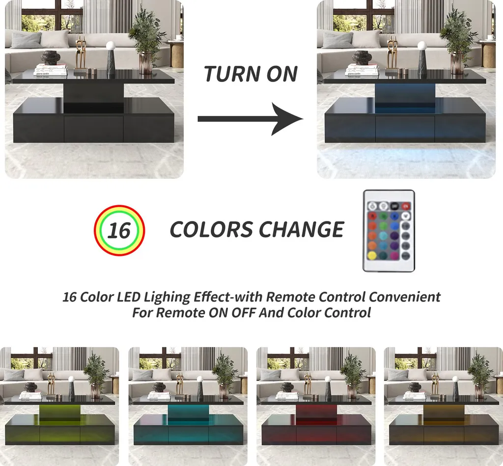 Table Basse Finition Brillante avec Éclairage LED Intégré okwish