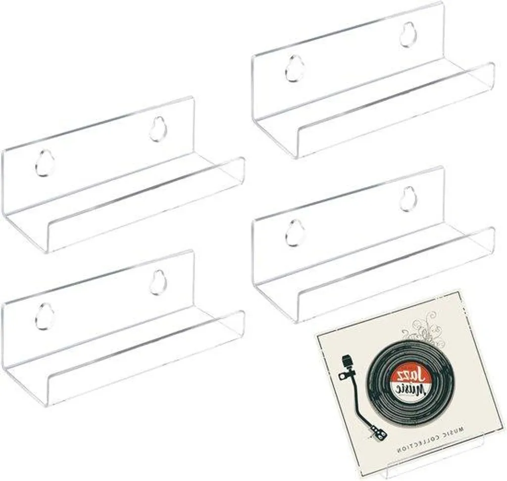 Étagère murale transparente pour vinyles avec bord de sécurité x4