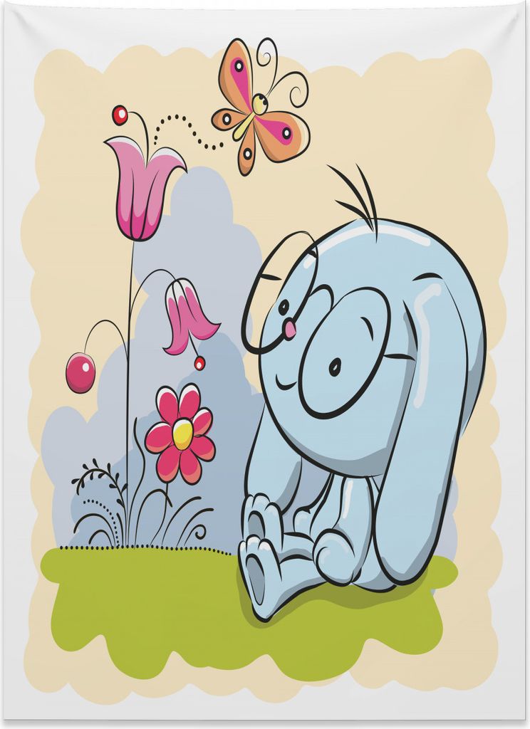 Abakuhaus Schmetterling Wandteppich, Kaninchen Natur Tulpen aus Weiches Mikrofaser Stoff Kein Verblassen Klare Farben Waschbar, 110 x 150 cm, Mehrf...