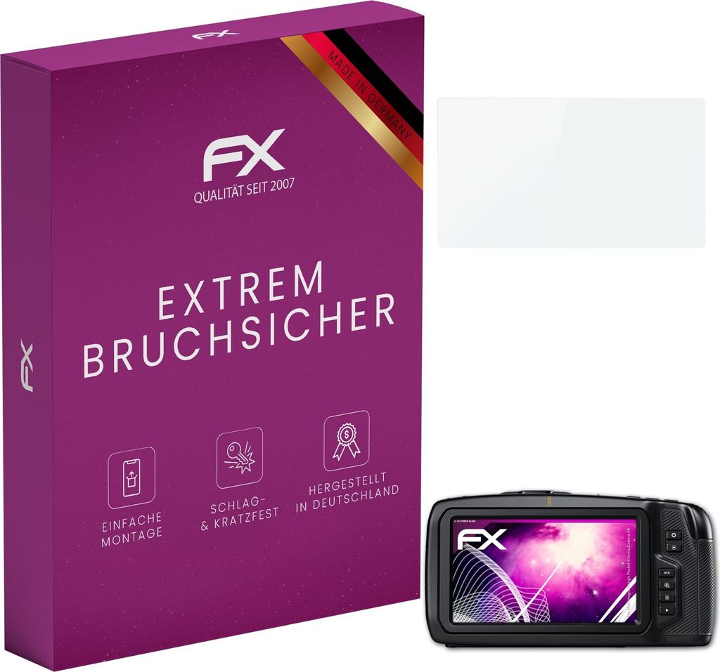 atFoliX FX-Hybrid-Glass Displayfolie kompatibel mit Blackmagic Design Pocket Cinema Camera 4K Glasfolie