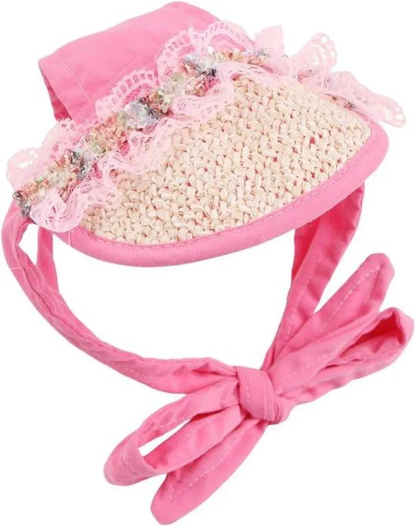 Chapeau de paille pour chien rose - Idéal vacances et plage S/M