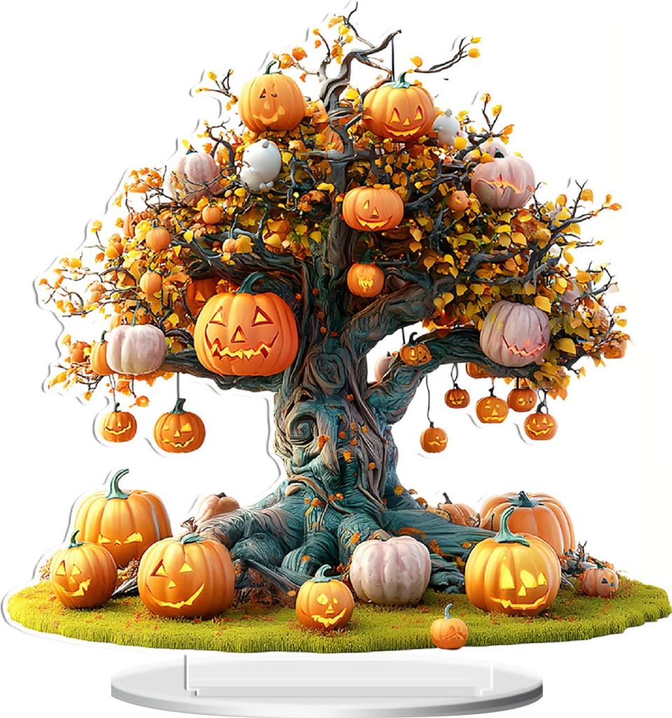 Halloween-Tischschild aus Acryl, 2D-Acryl, Geist, Kürbis, Baum, Hexe, Plakette für Home-Office-Schreibtisch, gestuftes Tablett, Nachbildung