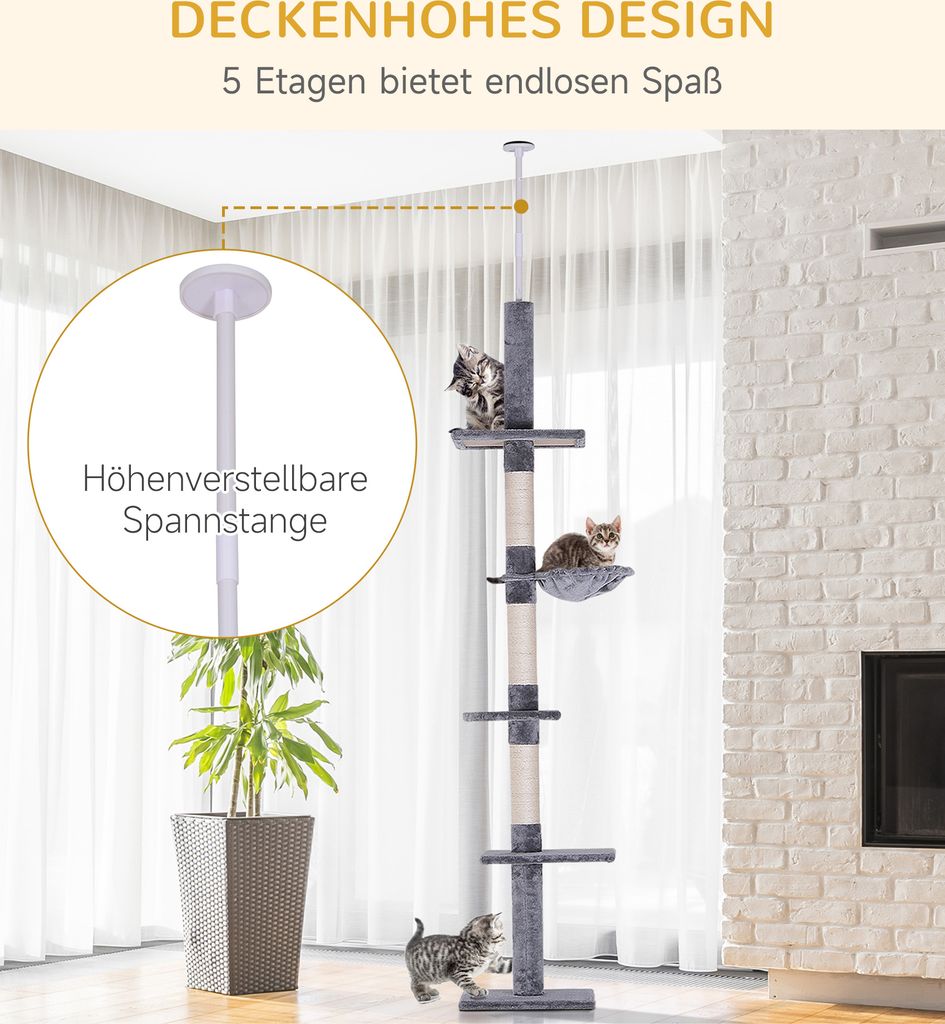 PawHut Kratzbaum Deckenhoch höhenverstellbar, stabiler Produktbild 5