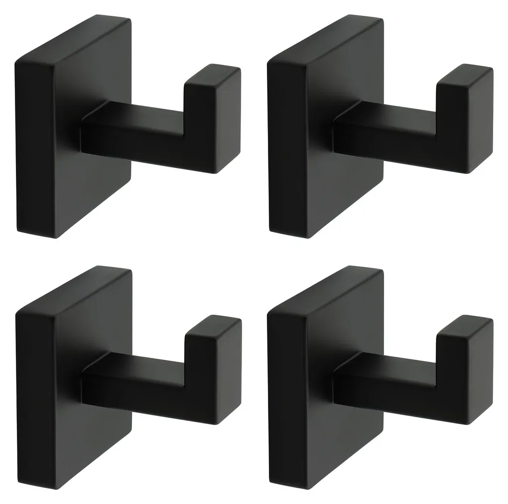 Lot de 4 crochets serviettes en inox 304 noir mat avec fixation à vis