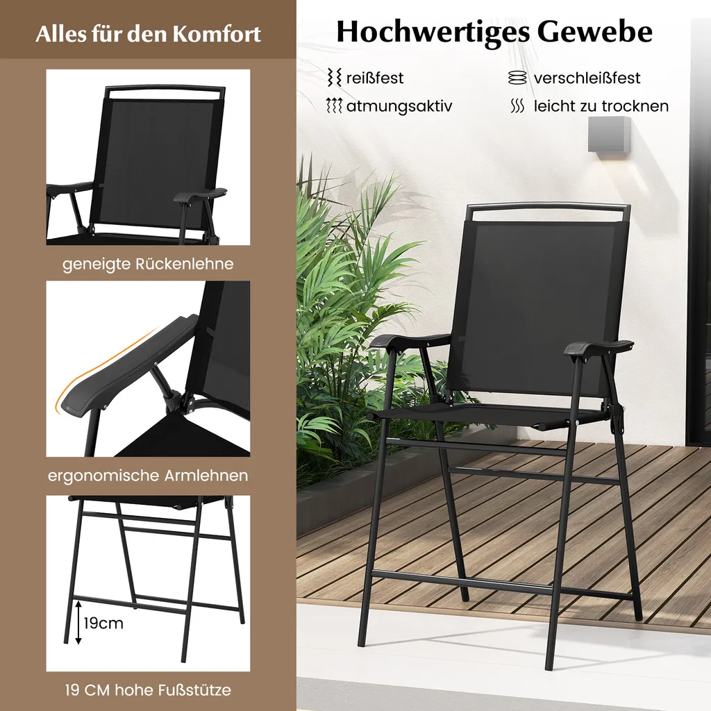 Ensemble Table de Balcon et 2 Chaises Pliantes pour Petits Espaces Noir - 6
