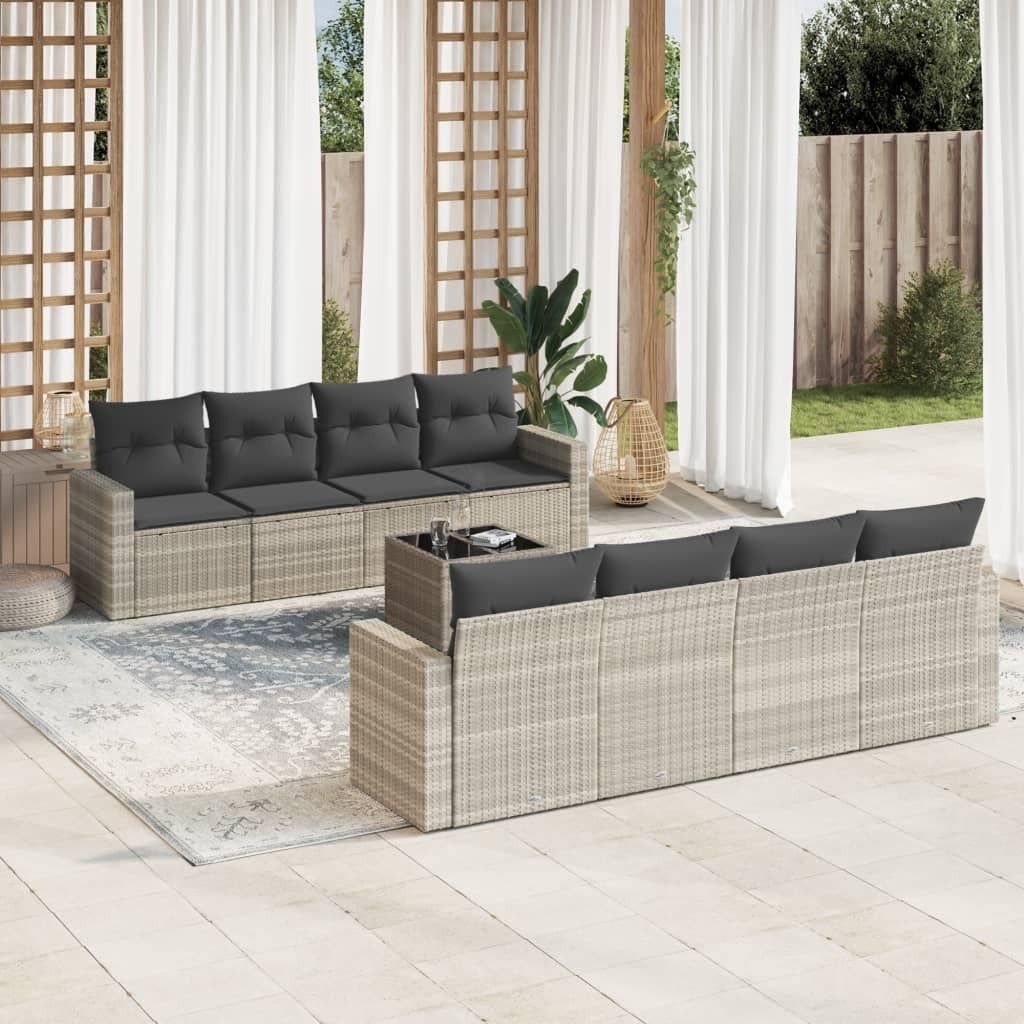 Maison Exclusive - 9-tlg. Garten-Sofagarnitur mit Kissen Hellgrau Poly Rattan