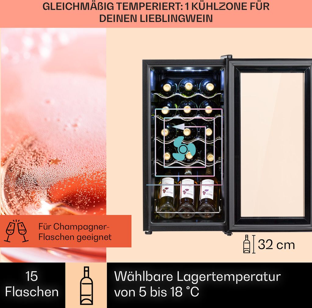 Klarstein Weinkühlschrank, 1 Zonen Getränkekühlschrank Produktbild 3