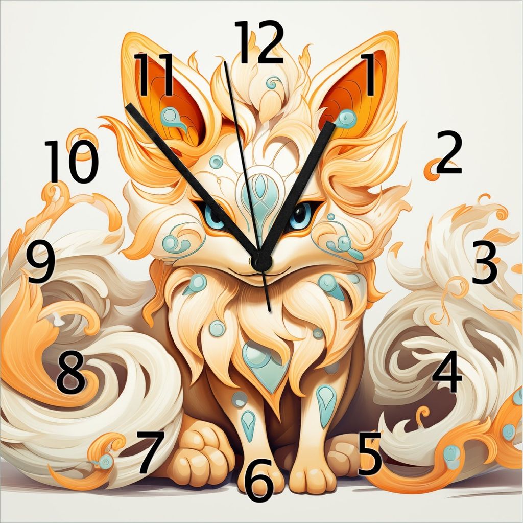 Wallario Design Wanduhr Geheimnisvoller Fuchs aus Echtglas, Größe 30 x 30 cm