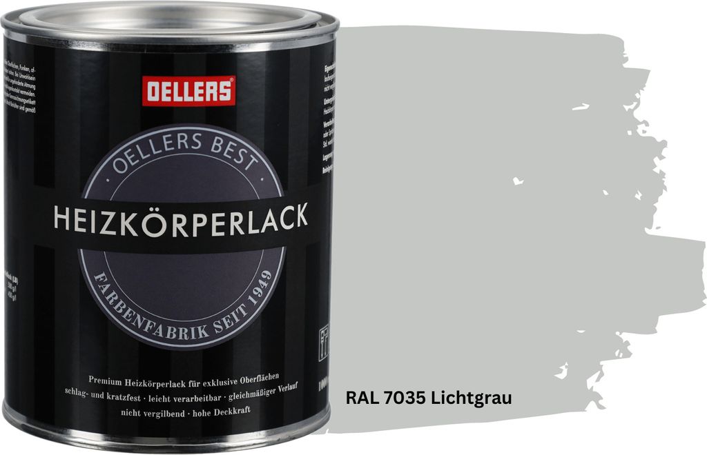 OELLERS Premium Heizkörperlack 1L – RAL 7035 Lichtgrau | Heizkörperfarbe & Heizungsfarbe | Hochdeckender Heizungslack | Hitzebeständig & langl...