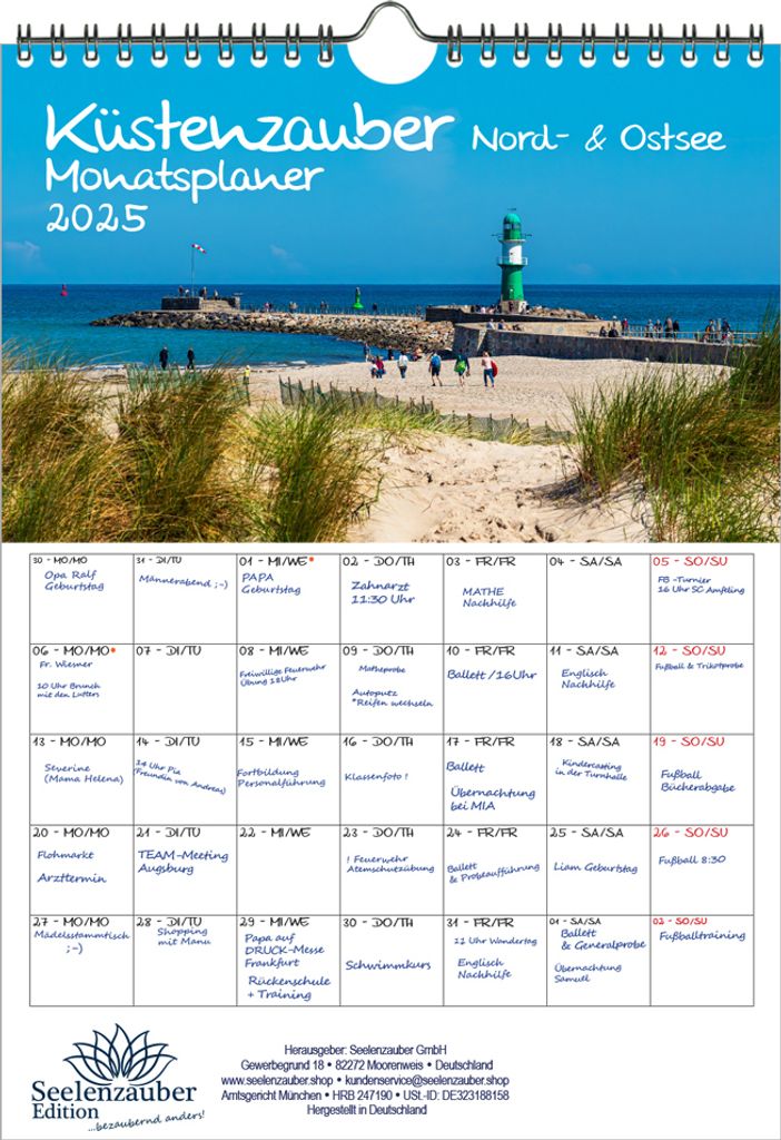 Küstenzauber Nord- und Ostsee Planer DIN A4 Kalender für 2025 Ürlaub Meer Küste - Seelenzauber