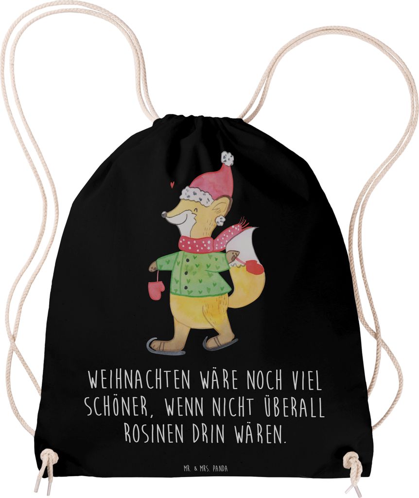 Mr. & Mrs. Panda Stoffbeutel Fuchs Schlittschuhe - Schwarz - Geschenk, festival tasche, Heiligabend, Kleiner Rucksack, Weihnachtsbaum, Weihnachten,...
