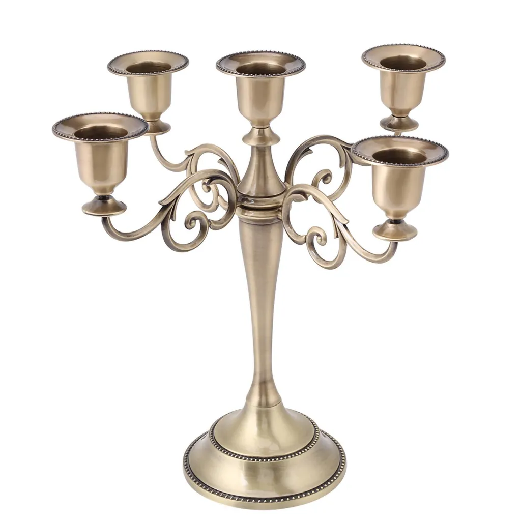 Porte-bougie 5 Branches Style Ancien en Alliage de Zinc Finition Bronze