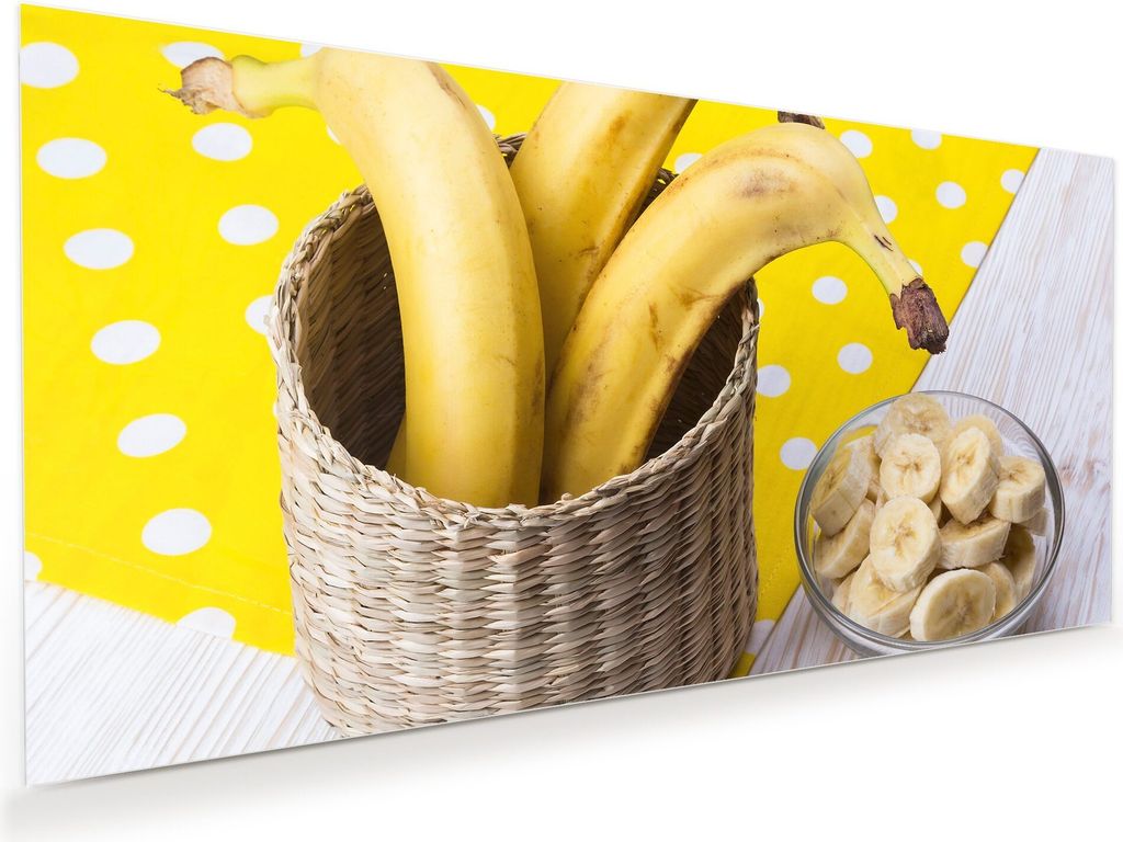 Glasbild Wandbild Bananen in Korb 80x40cm in XXL für Wohnzimmer, Schlafzimmer, Badezimmer, Flur