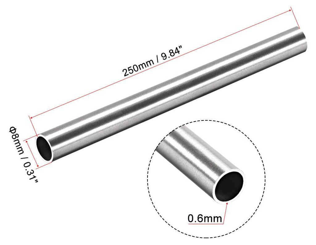 2 Stš¹ck 304 Edelstahl Rohr 8mm Au?endurchmesser, Nahtlose Gerade Rundrohr 0.6mm Wandst?rke, Runde Edelstahlrohr 250mm L?nge, Industrie Pr?zision...