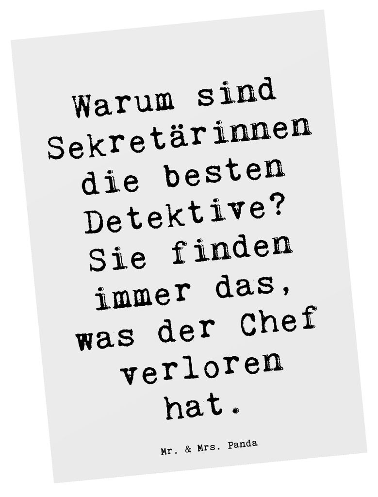 Mr. & Mrs. Panda Postkarte Spruch Sekretärin Detektiv - Weiß - Geschenk, professionelle Unterstützung, Berufsgestaltung, Postkarten, Fotokarte, ...