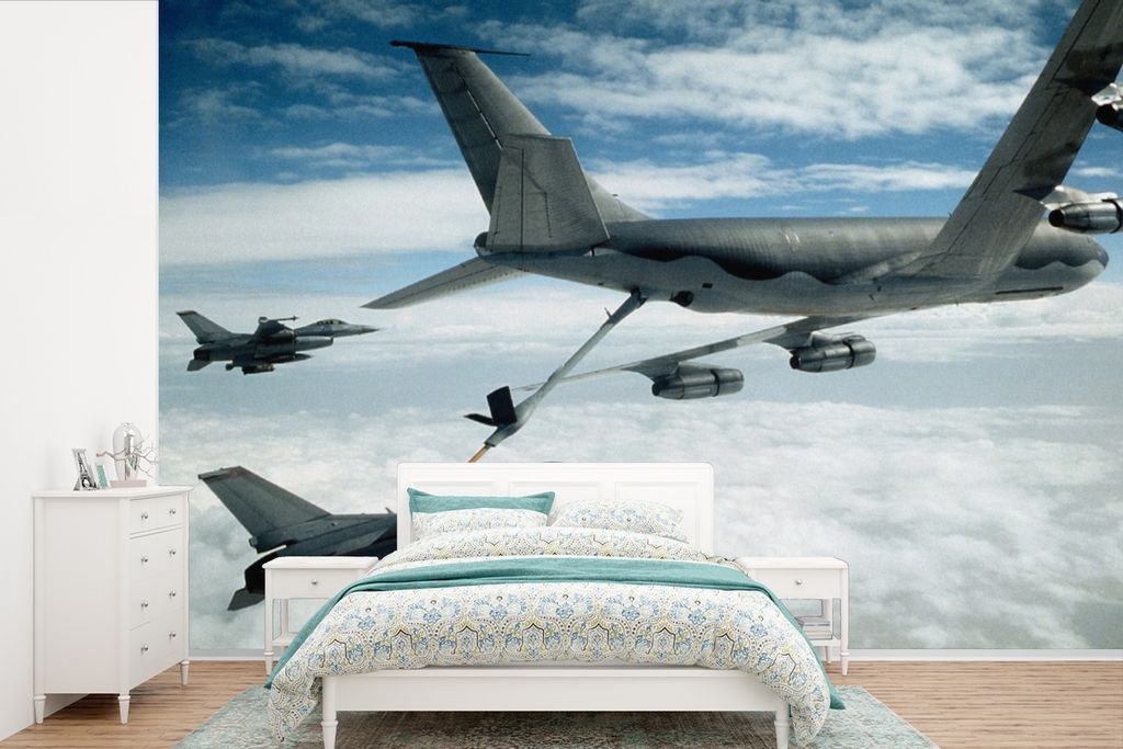 MuchoWow Fototapete für Wohnzimmer oder Schlafzimmer Wandtapete Vinyl Motivtapete Bild von mehreren Kampfjets - 600x400 cm - Vinyltapeten