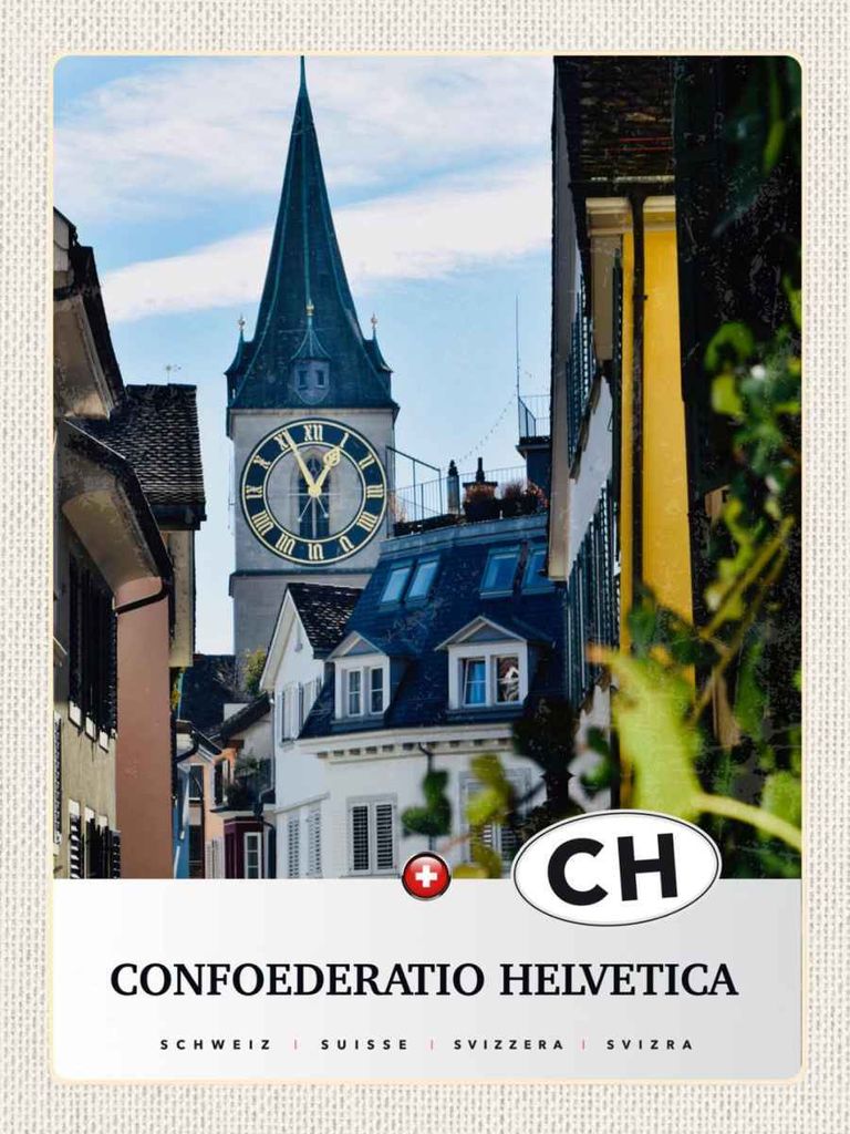 vianmo Holzschild 40x30 cm Confoederatio Helvetica Stadt Bildmotiv Reisemotiv Straße