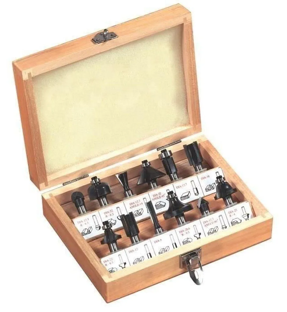 Coffret de fraises de défonceuse carbure 8mm - Kit complet de 12 pièces