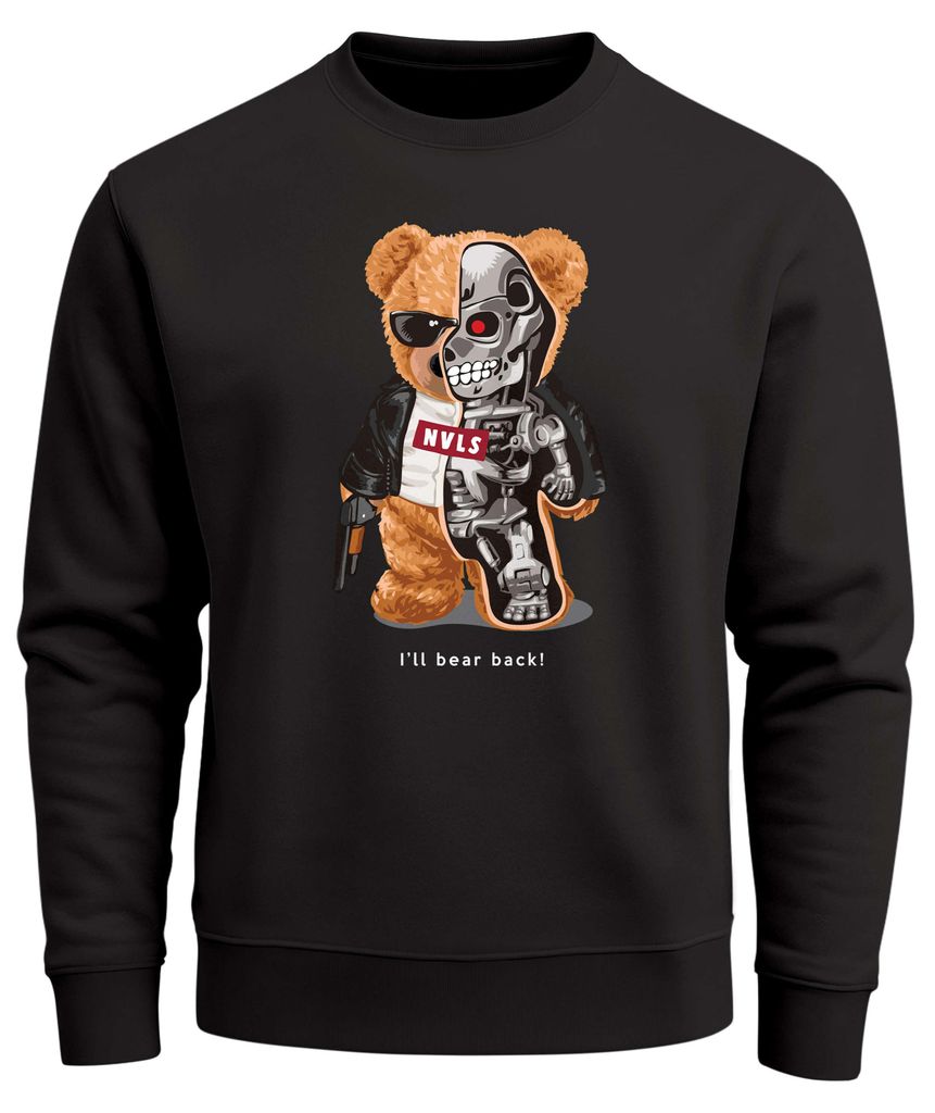 Sweatshirt Herren Frontprint Pullover mit Print I’ll Bear Back Teddy mit Cyborg Design Fun Streetwear Fashion Neverless