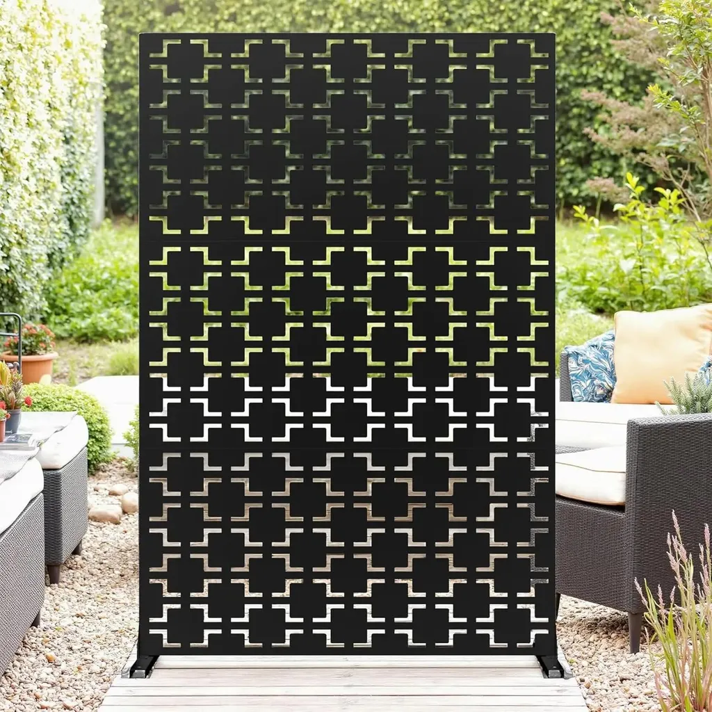 Brise-vue Métal Autoportant Design 120x183 cm avec Pieds pour Jardin