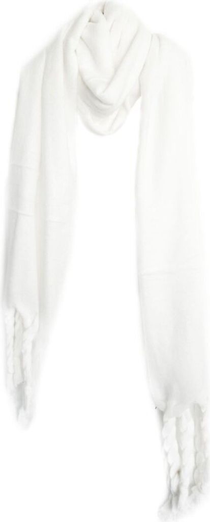 Kuscheliger Schal mit Fransen - einfarbiger Modeschal für Damen, 50 x200 cm Weiß