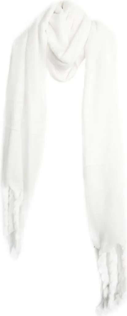 Accogliente sciarpa con frange - sciarpa da donna monocolore, 50 x200 cm Bianco