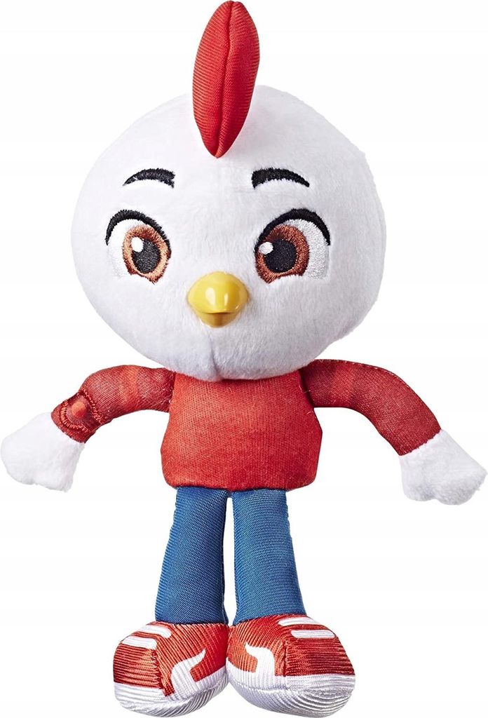A plush toy of a cartoon chicken character.