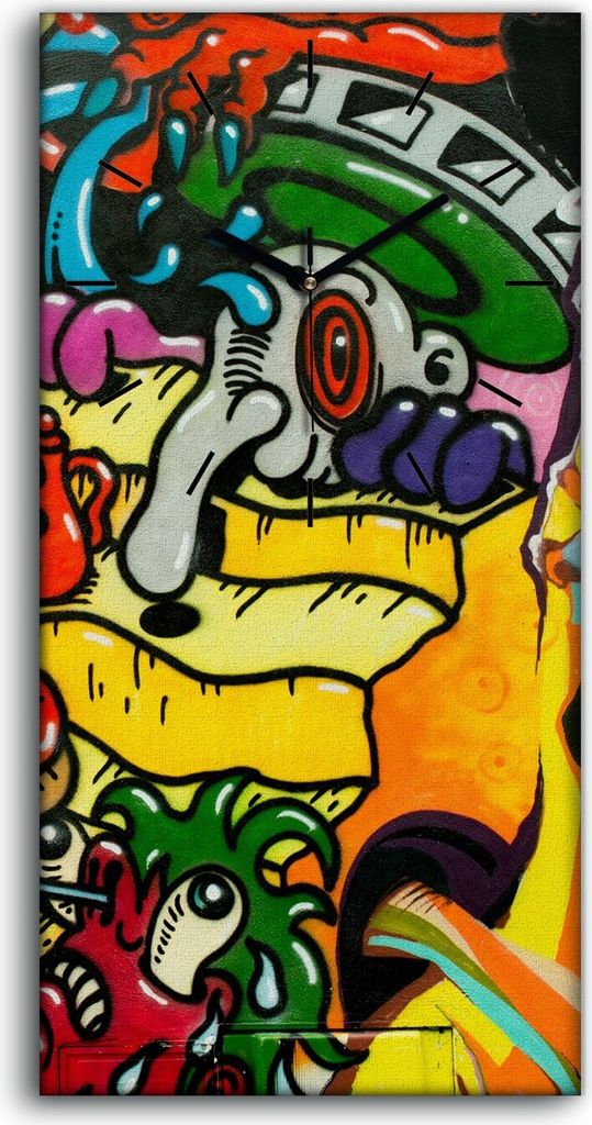 Wanduhr Uhr Wandbild Leinwand Geräuschlos 30x60 Graffiti Kunst städtisch - schwarze Hände