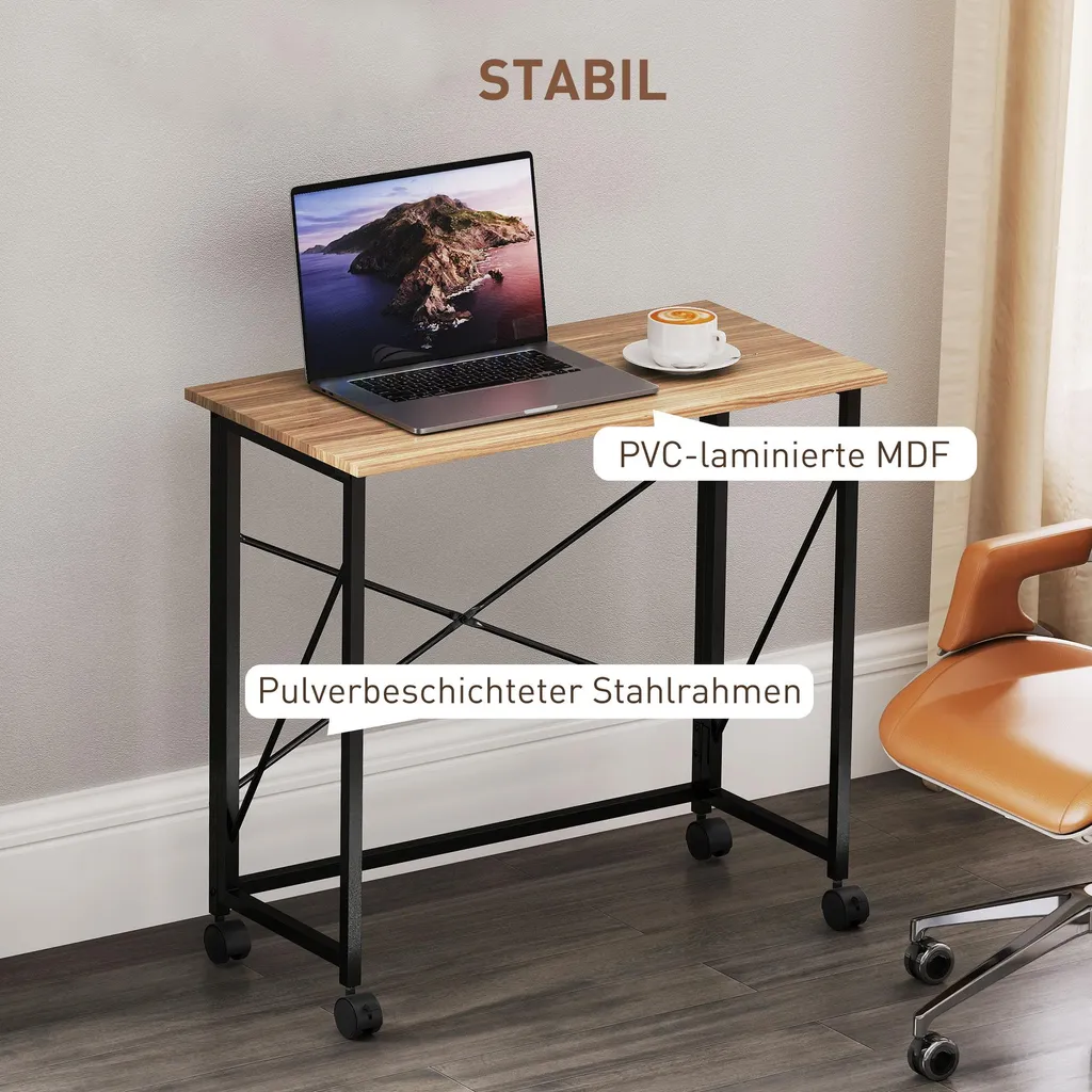 Bureau pliant HOMCOM 80 cm avec roulettes - Table de travail compacte - 6