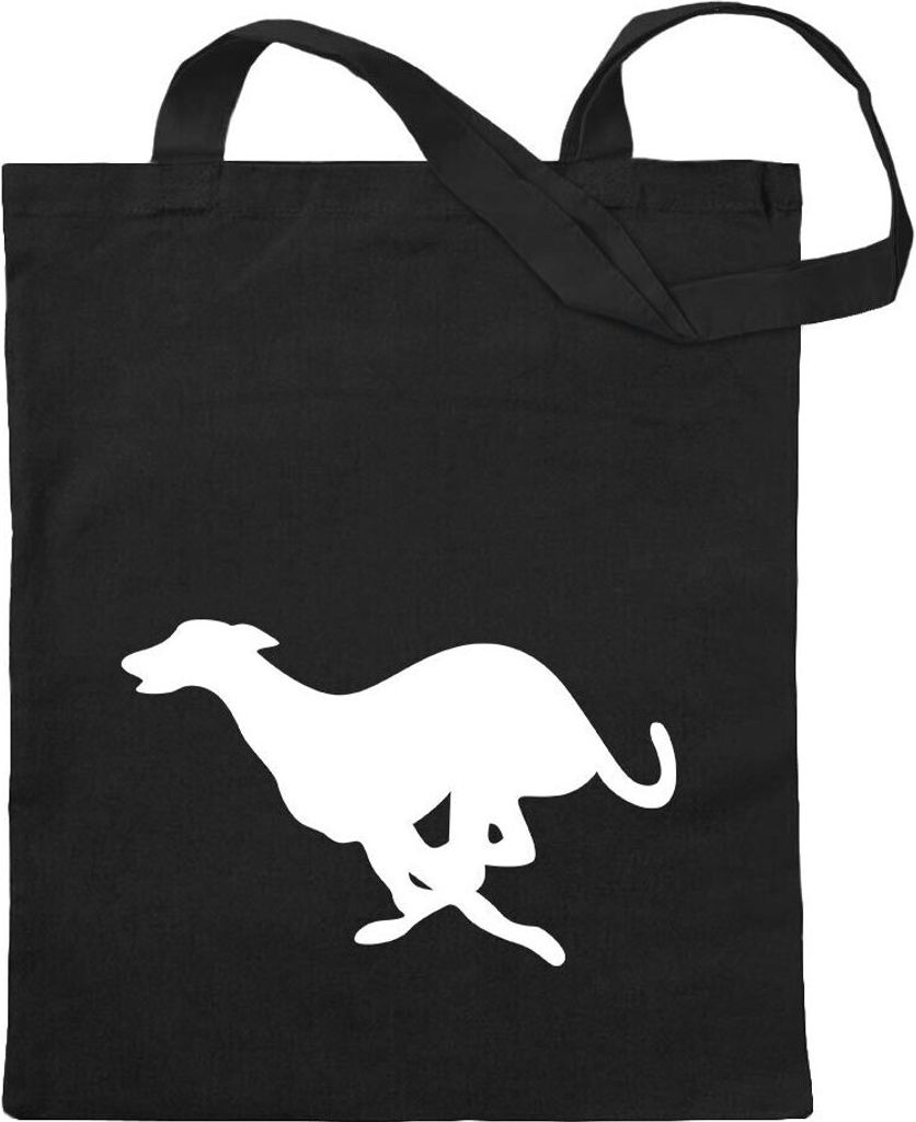 Kiwistar - Baumwolltasche - schwarz - Windhund - Tragetasche Stoffbeutel Umhängetasche Langer Henkel