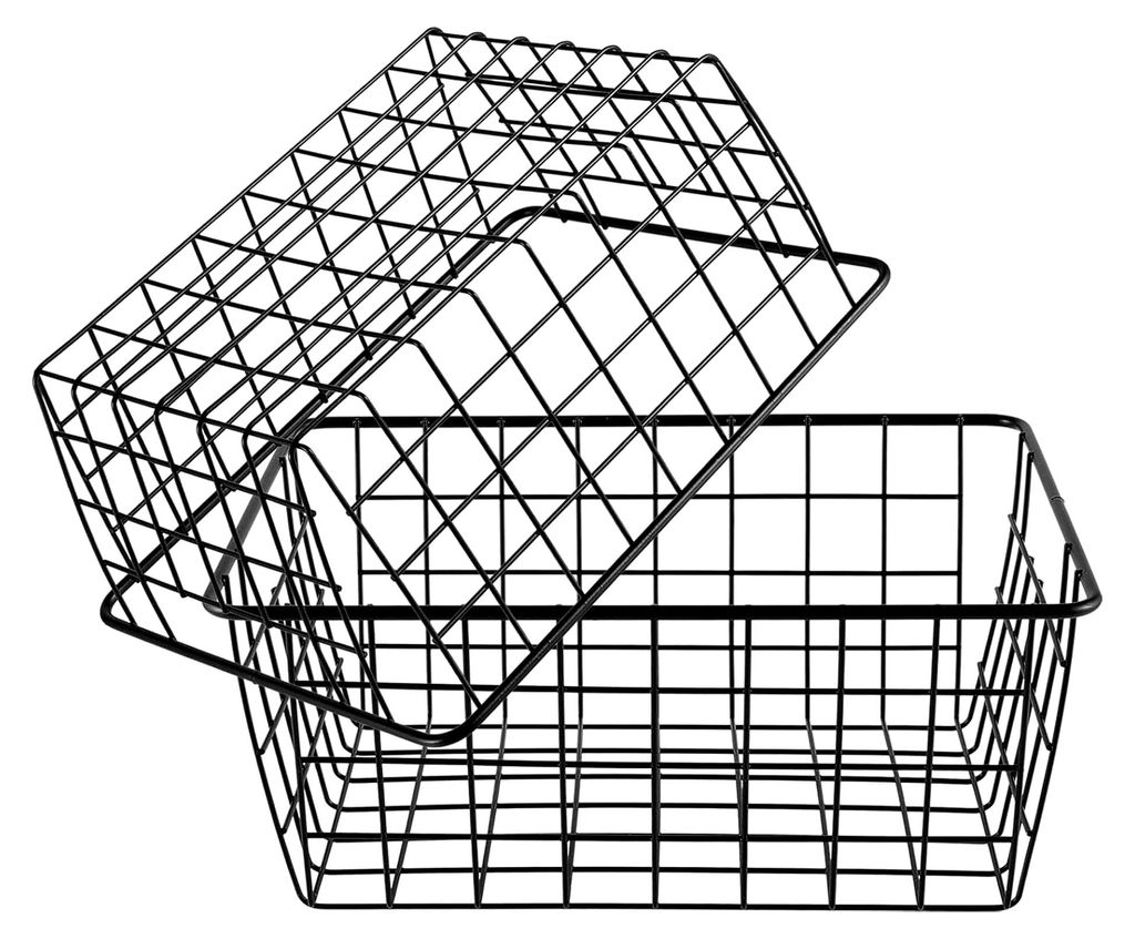 4 Stück Aufbewahrungskörbe aus Draht, 28 x 21 x 12 cm, Einhängekorb für Küche, Büro, Pantry, Schwarz