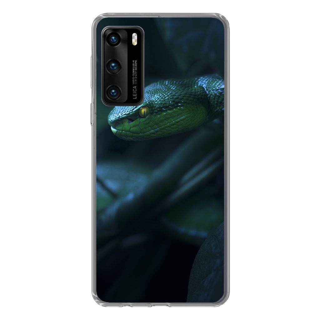 MuchoWow Handyhülle Schutzhülle Hülle für Huawei P40 Schlange - Makro - Holz Silikon Softcase Handy Hülle - Handytasche