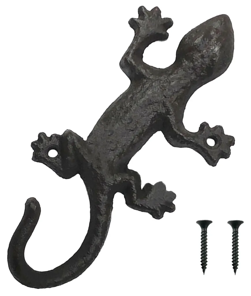 Patère Gecko en fonte rustique avec vis pour vêtements et sacs - 17cm