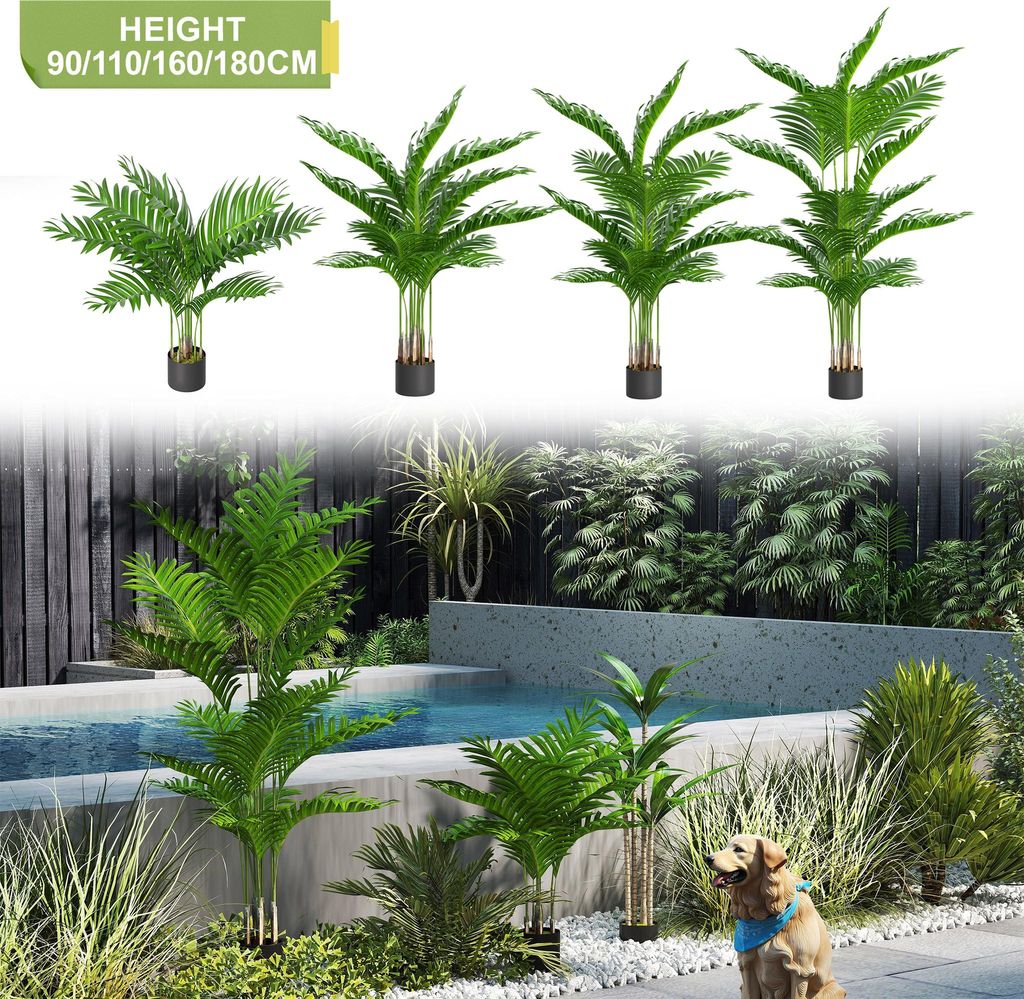 LARS360 UV-beständige Künstliche Palme Innen Außen Dekopflanze Wohnzimmer Balkon Badezimmer 1 Pack Künstlicher Baum Buchsbaum 90cm groß