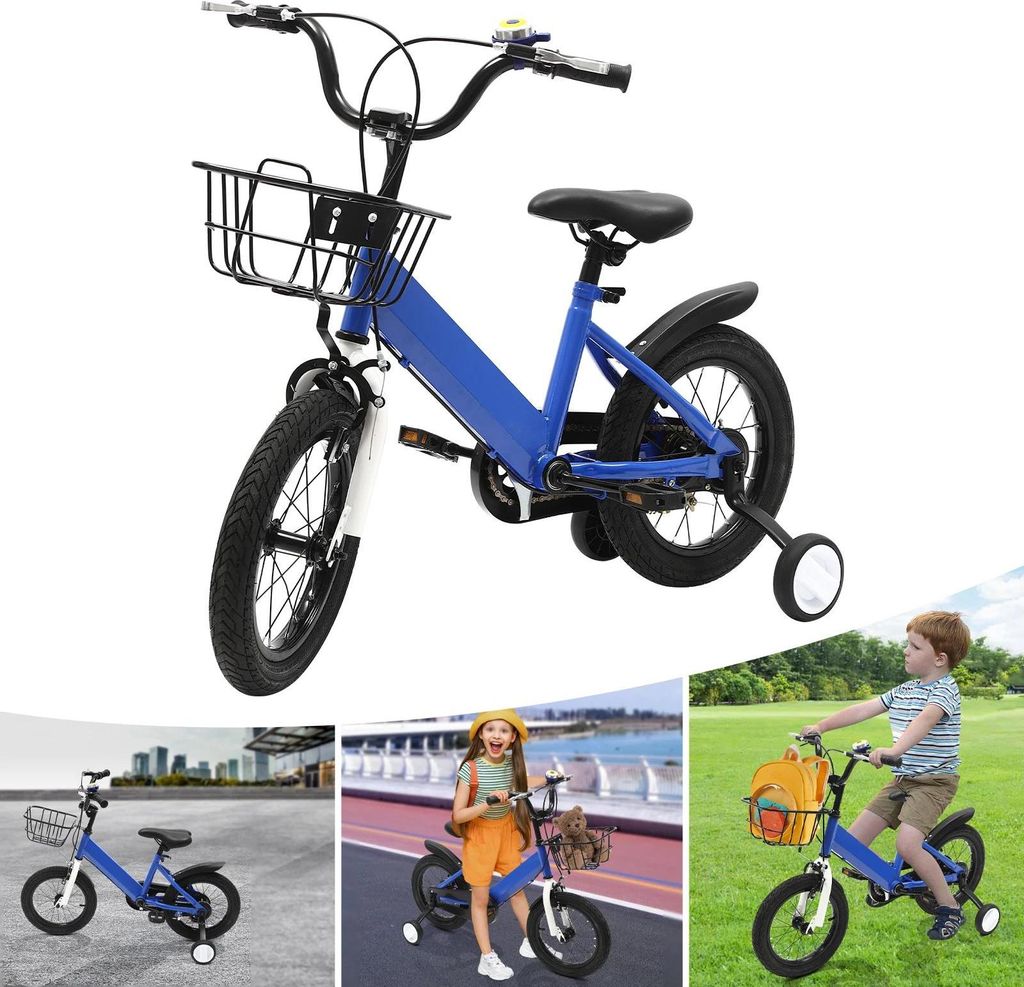 Kinderfahrrad - Räder 35,6 cm - Für 3–5 Jahre - Stützräder - Sicherheitsbremsen - Bis 35 kg - Blau