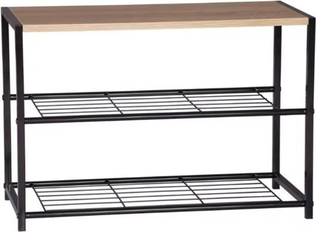 Étagère à chaussures 2 étages bois et métal noir pour 6 paires - 63 cm