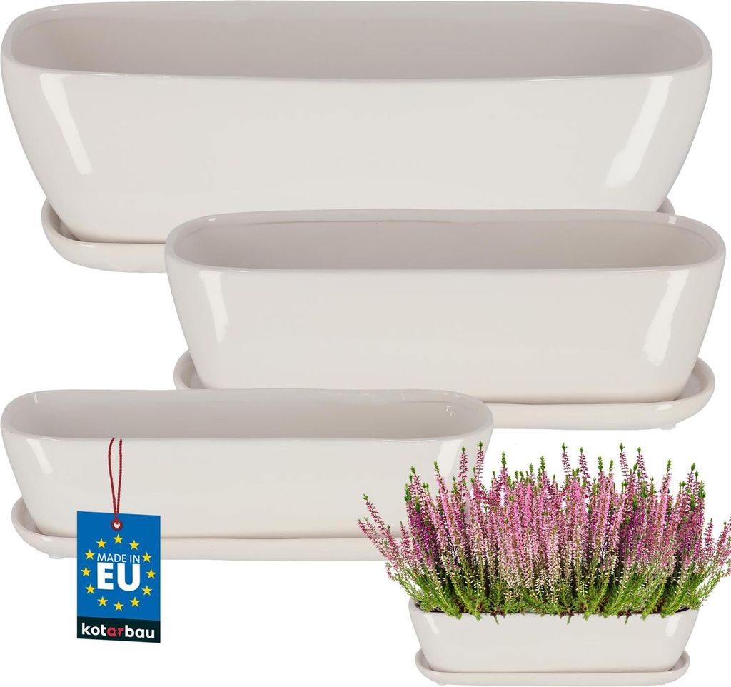 KOTARBAU® 3 pcs. Céramique Bac à fleurs avec soucoupe 3 Image du produit 