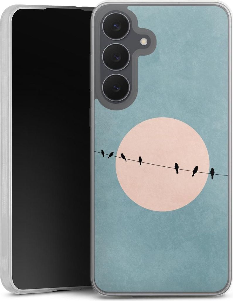 DeinDesign Slim Hülle für Samsung Galaxy S25 FE Silikon Case Ultra Dünn Handyhülle Mond Vogel türkis