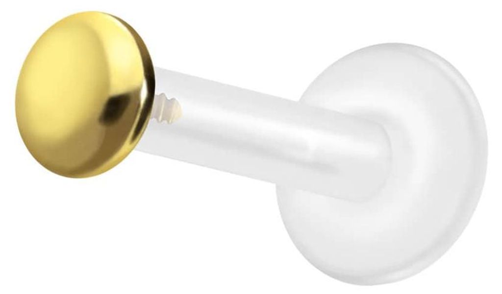 Ohrpiercing, Nasenpiercing PTFE Labret mit Innengewinde + Titan-Aufsatz FLACH Gold Stablänge: 8mm | Stabstärke: 1,6mm | Discgröße: 3mm