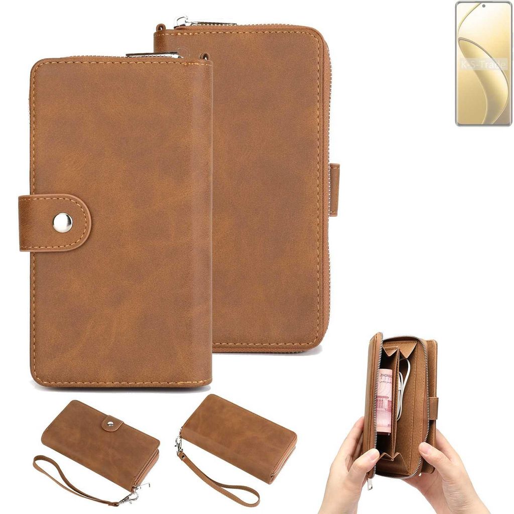 K-S-Trade Handyhülle Schutzhülle kompatibel mit Realme 12 Pro+ & Portemonnee Tasche Handytasche Case Etui Geldbörse Wallet braun (1x)