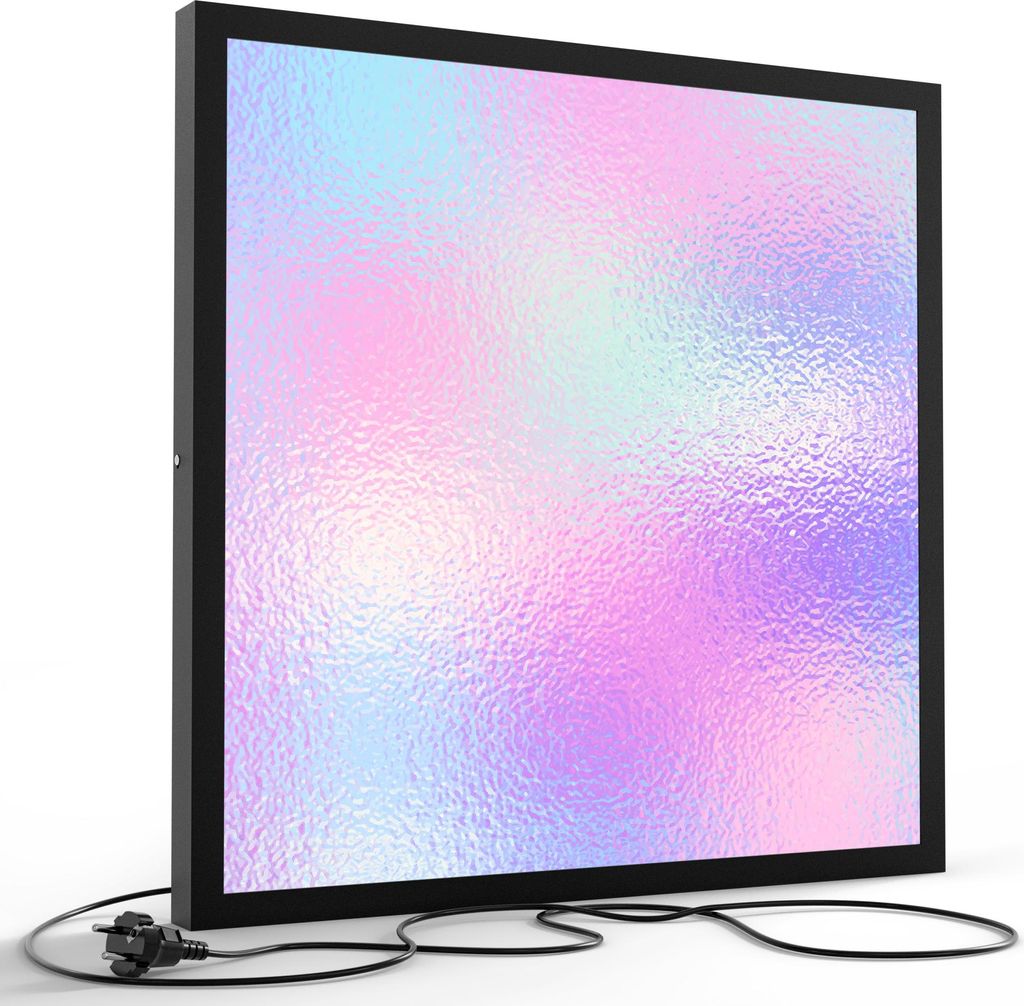 DEQORI LED-Bild & Lampe 60x60 cm Schwarz 'Milchglas vor Pastell' Leuchtbild LED Leuchte