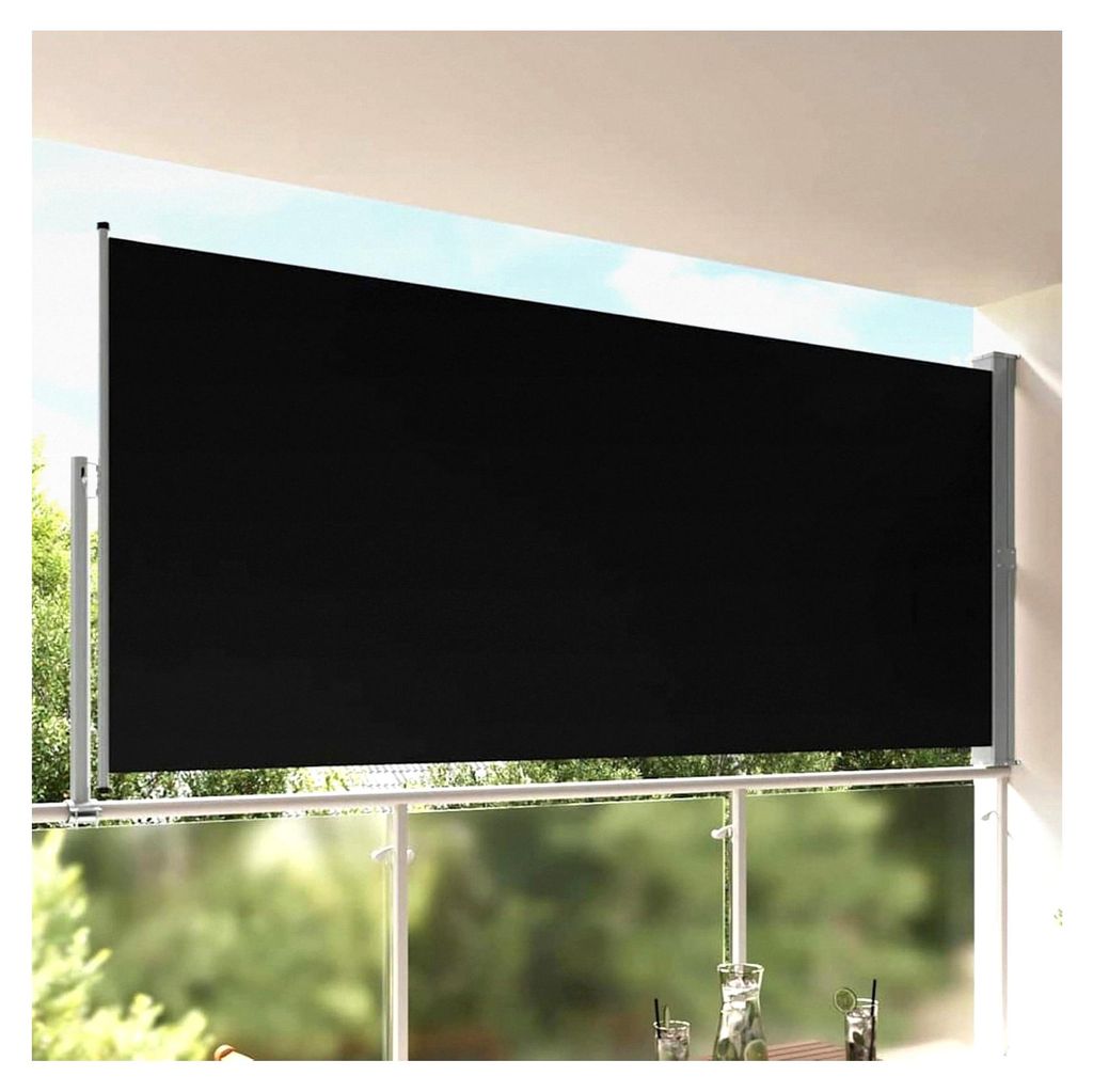 Terrassenmarkise schwarz/grau 160x300cm, UV- und windgeschützt, automatisch zurückrollbar, für Balkon oder Terrasse