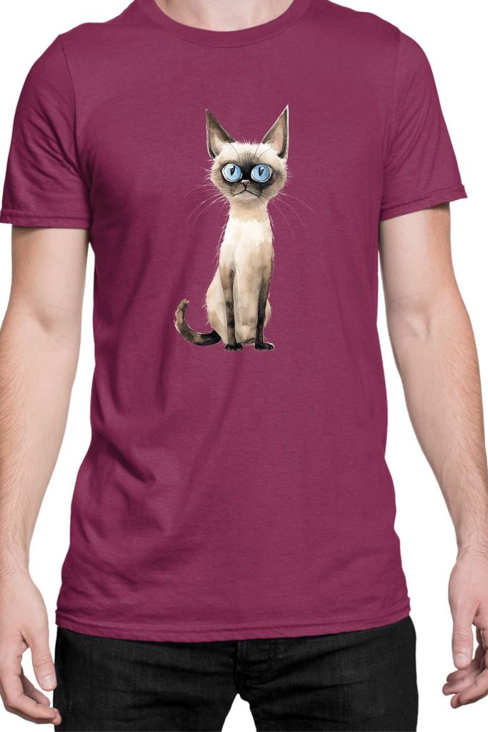 Herren T-Shirt Funny Cats Breeds Siamese Cat, Man XL / Burgundy