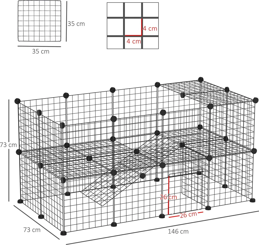Enclos modulable 36 panneaux avec bords arrondis pour petits animaux noir