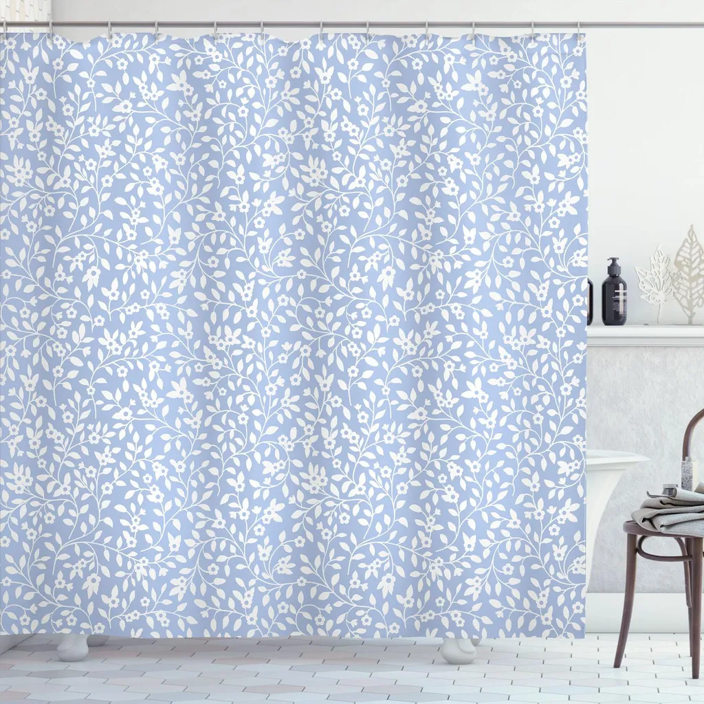 Tenda da doccia piccola senza gancio blu acquerello floreale, tende da