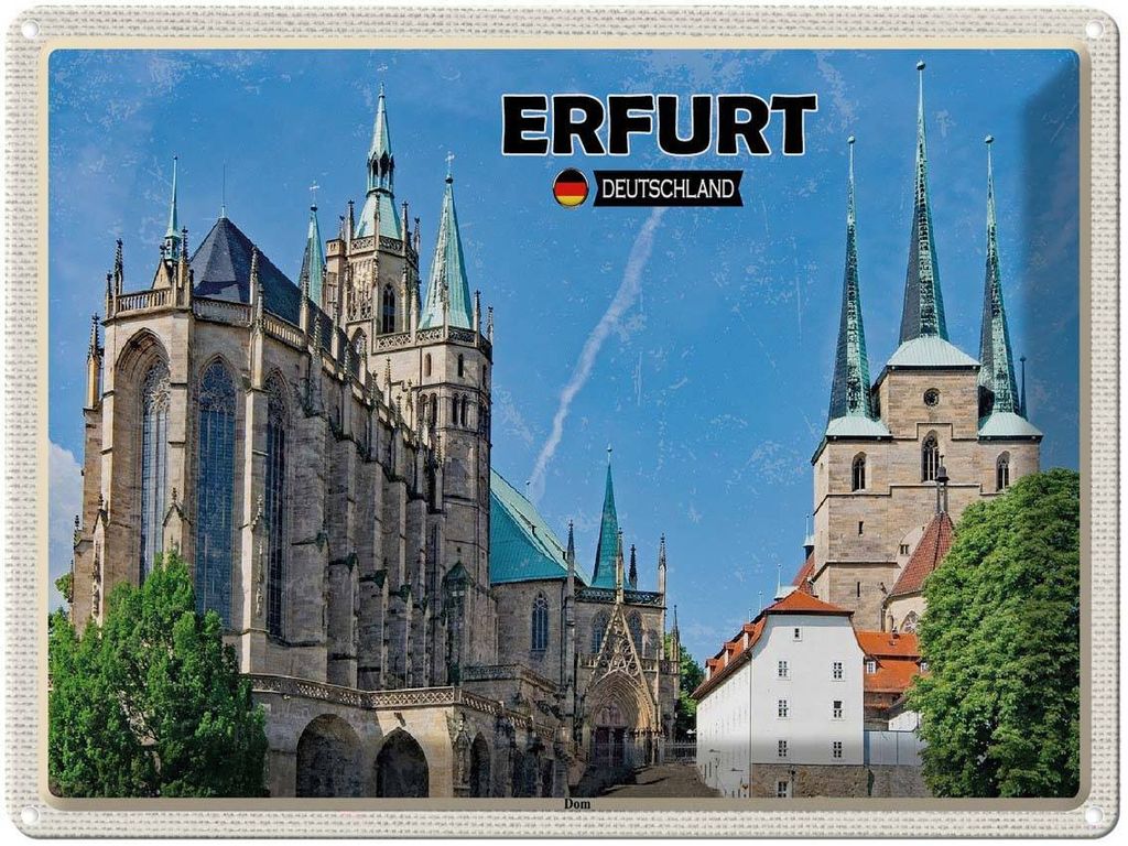 vianmo Blechschild 30x40 cm Erfurt Deutschland Dom Altstadt Bildmotiv Reisemotiv Abenteuer Reisen Urlaub