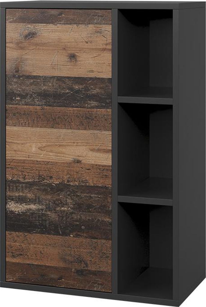 Vicco Hängeschrank Berno, 50.1 x 78.4 cm mit 3 offenen Fächern, Schwarz/Oldstyle