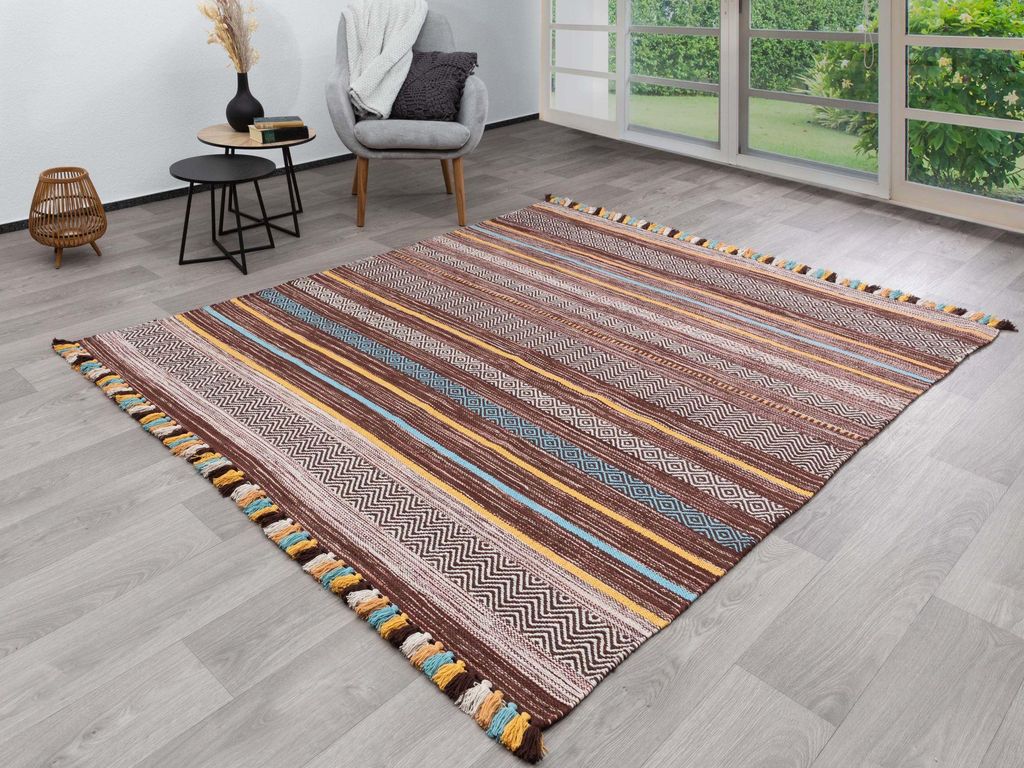 Steffensmeier Handwebteppich Turbat | Antistatisch | 100% Baumwolle | Braun, handgewebt, Größe: 120x170 cm