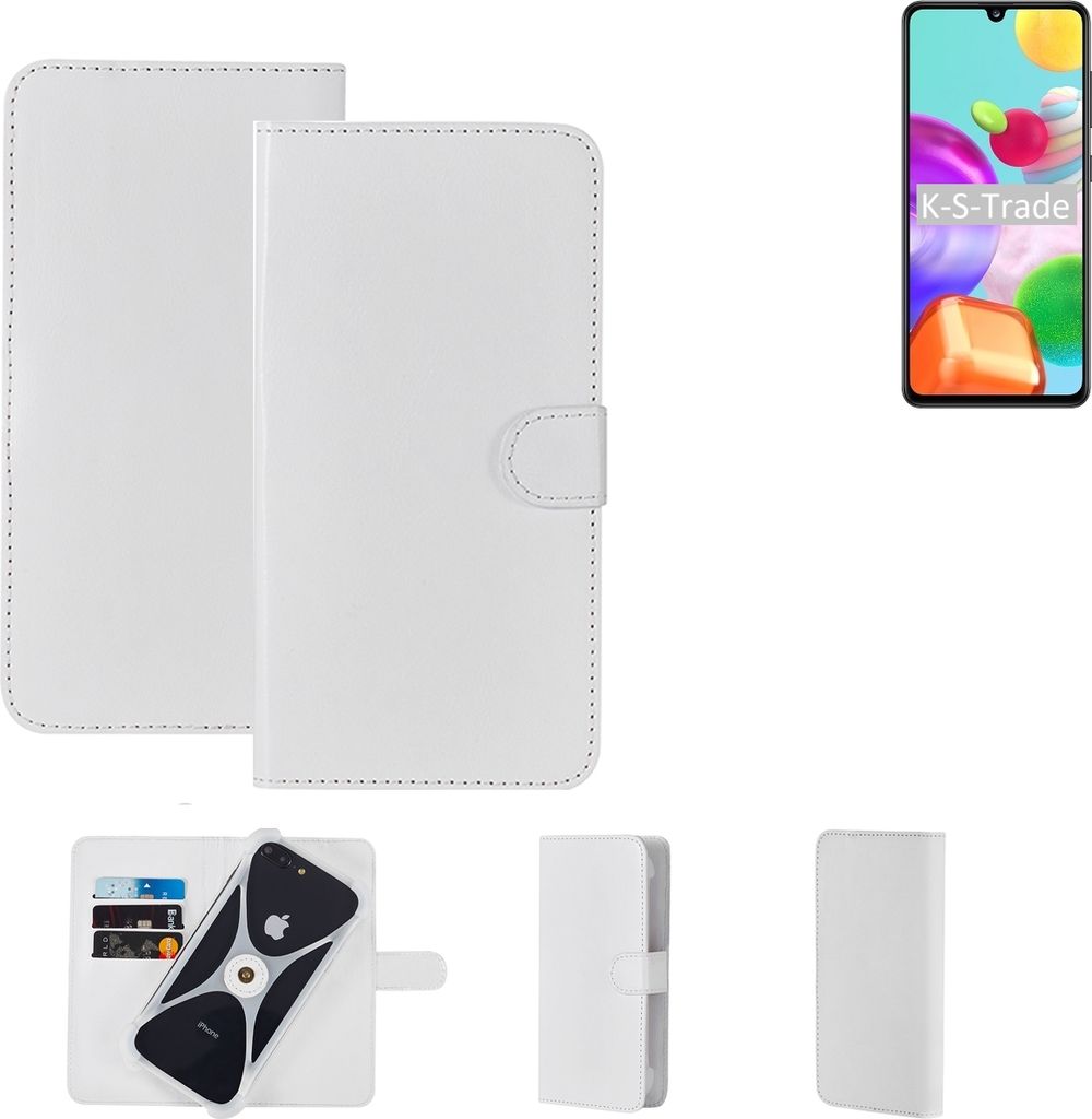 K-S-Trade Handy Hülle Schutz Hülle kompatibel mit Samsung Galaxy A41 Cover Case Bookstyle Bumper weiß 1x